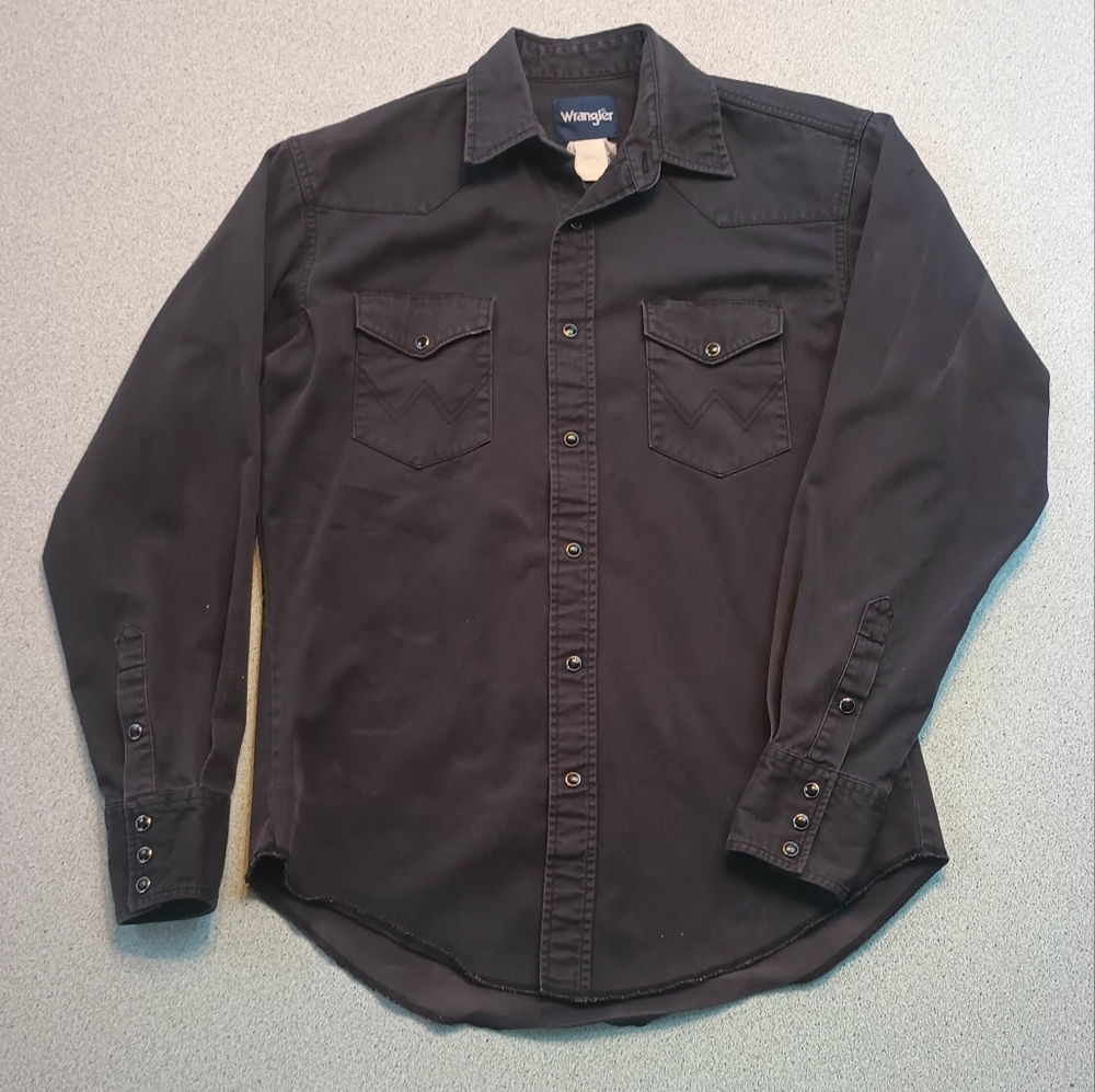 Vintage Wrangler Men's Black Button Down Cowboy Shirt (Medium)